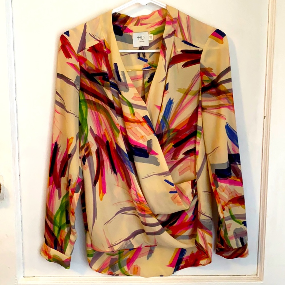 Multi Colored Long Sleeve V-neck Blouse